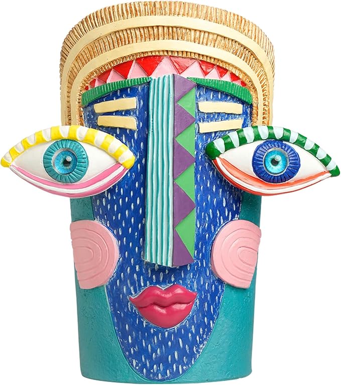 Picasso Abstract Face Planters Pots Unique Head Planter with Drainage Holes Handcrafted Resin Vases with Facial Expressions for Artistic Home Decor