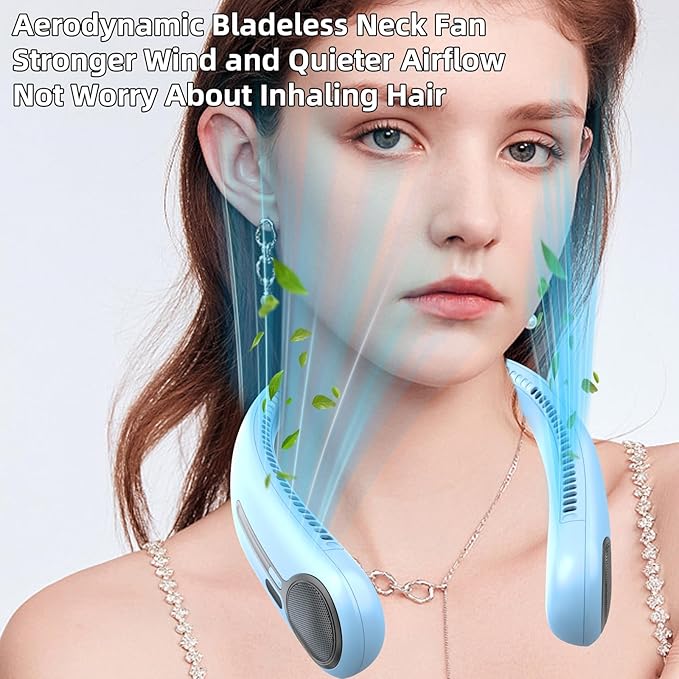 Portable Neck Fan,Hands Free Personal Wearable Bladeless Fan,6000mAh USB Rechargeable,360° Cooling,LED Display,4-Speeds,Birthday Gifts for Men Women Dad Mom,Christmas Gifts (Light blue)