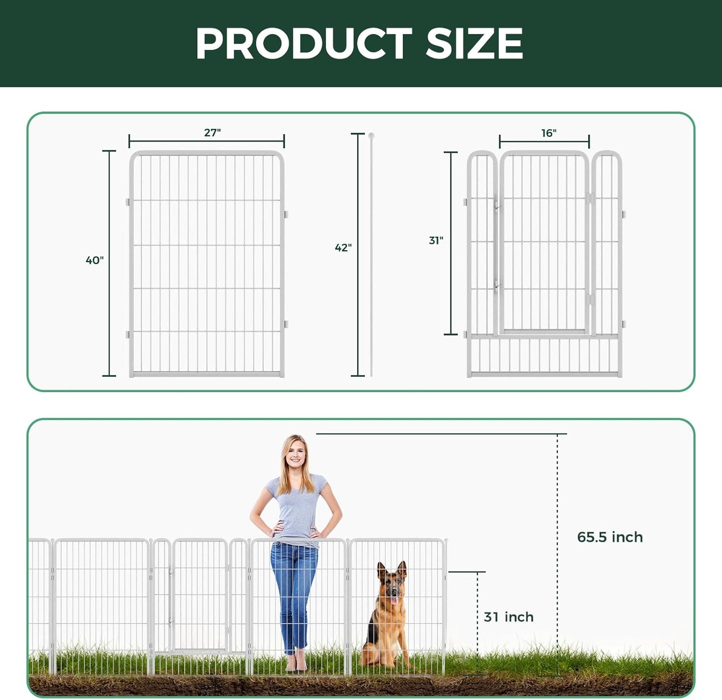 FXW Garden Fence Outdoor for The Yard – 40in(H) x 54.7ft(L) Heavy Duty Metal Animal Barrier for Dog and Rabbit, Decorative Dog Fence, 24 Panels, White