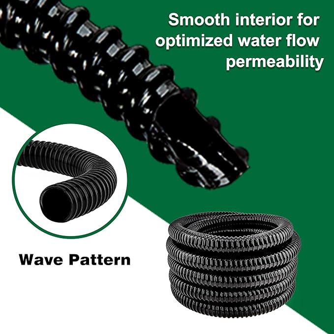 Kinkproof 1.5" Flexible PVC Pond Tubing, 26.9 Ft Length, Corrugated Hose for Connecting Pond Components, Waterfalls, Filters & More, Black