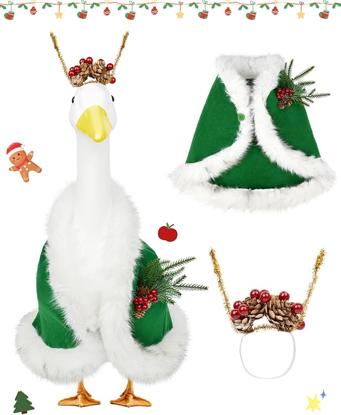 Christmas Porch Goose Outfits - Green Cape Custome Set for 23 inch Porch Goose, Christmas and Winter Outdoor Decor for Lawn, Yard & Garden