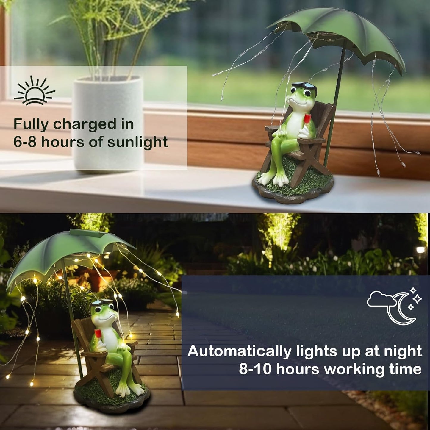 Solar Frog Outdoor Garden Statues Yard Decor - Solar Lantern LED Red Wine Frogs Umbrella Figurine with Lights Waterproof, Animal Statue Decoration Ornaments for Patio/Lawn Balcony/Backyard/Home