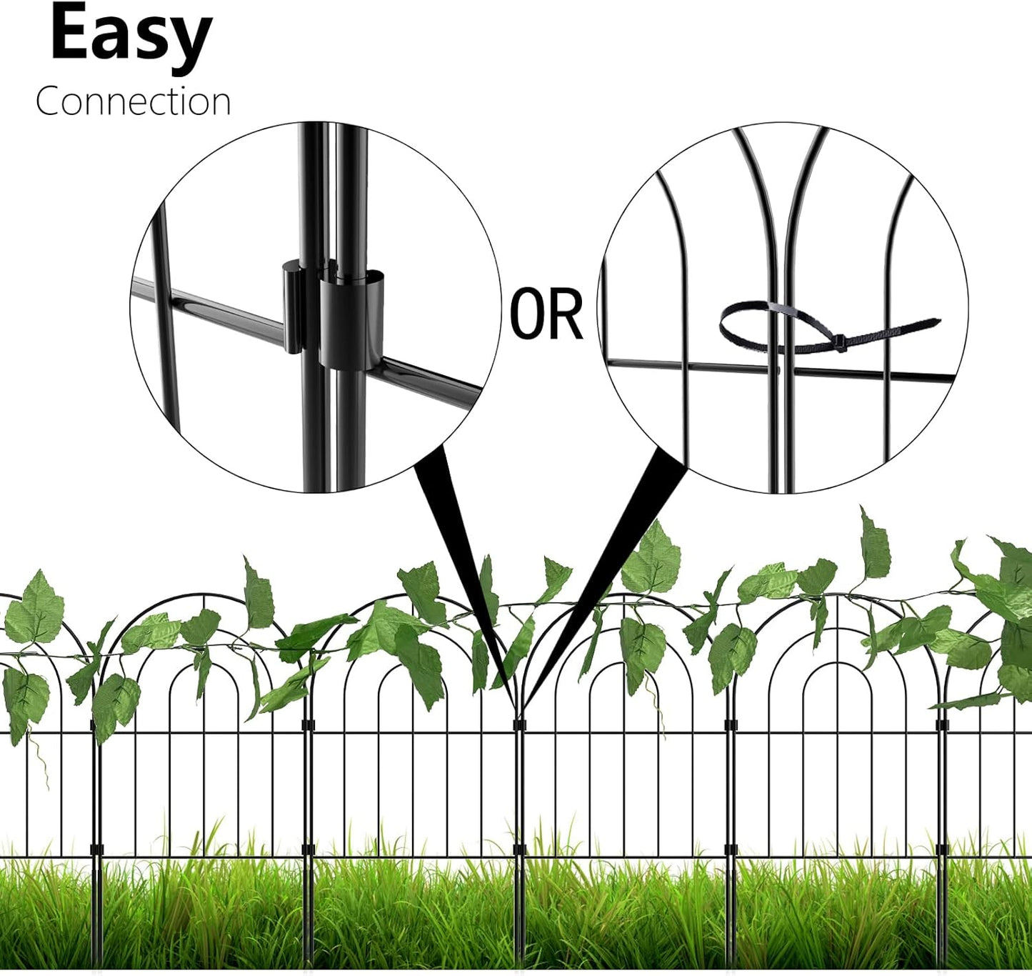 Decorative Garden Fence 20 Pack, Total 20ft(L) x 24in (H) No Dig Rustproof Metal Wire Fencing Border Animal Barrier, Flower Edging for Landscape Patio Yard Outdoor Decor, with 32ft Leaves