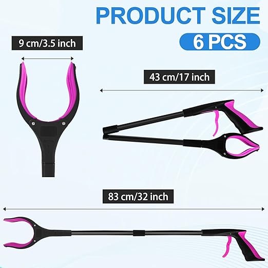 6 Pack 32 Inch Commercial Trash Grabber for Elderly Assist, Heavy Duty Lightweight Reacher with Ergonomic Handle & Non-Slip Grip, Multi-Use Outdoor Home Garden Cleanup Mobility Aid Tool
