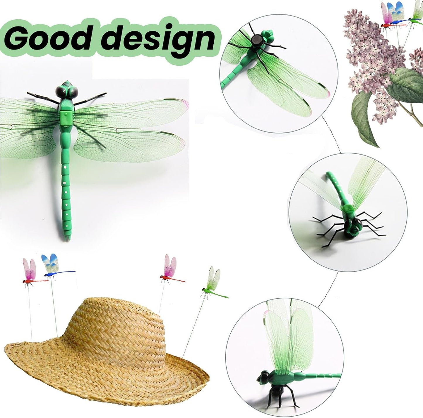 3 Pack 3D Realistic Dragonfly Clips - Colorful Plastic Garden Decor for Outdoor & Indoor Use, Hat/Clothing Accessories, Yard Patio Ornaments - Decorative Stakes (Assorted Colors)