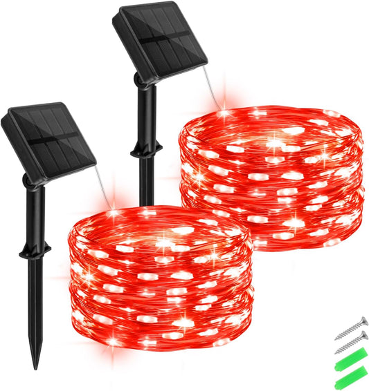 Red Solar Fairy Lights Outdoor Waterproof,16.4ft 50LED Solar String Lights Red for Outside 8 Modes 2 Packs for Patio Backyard Garden Deorations Red, CS-SL-5M