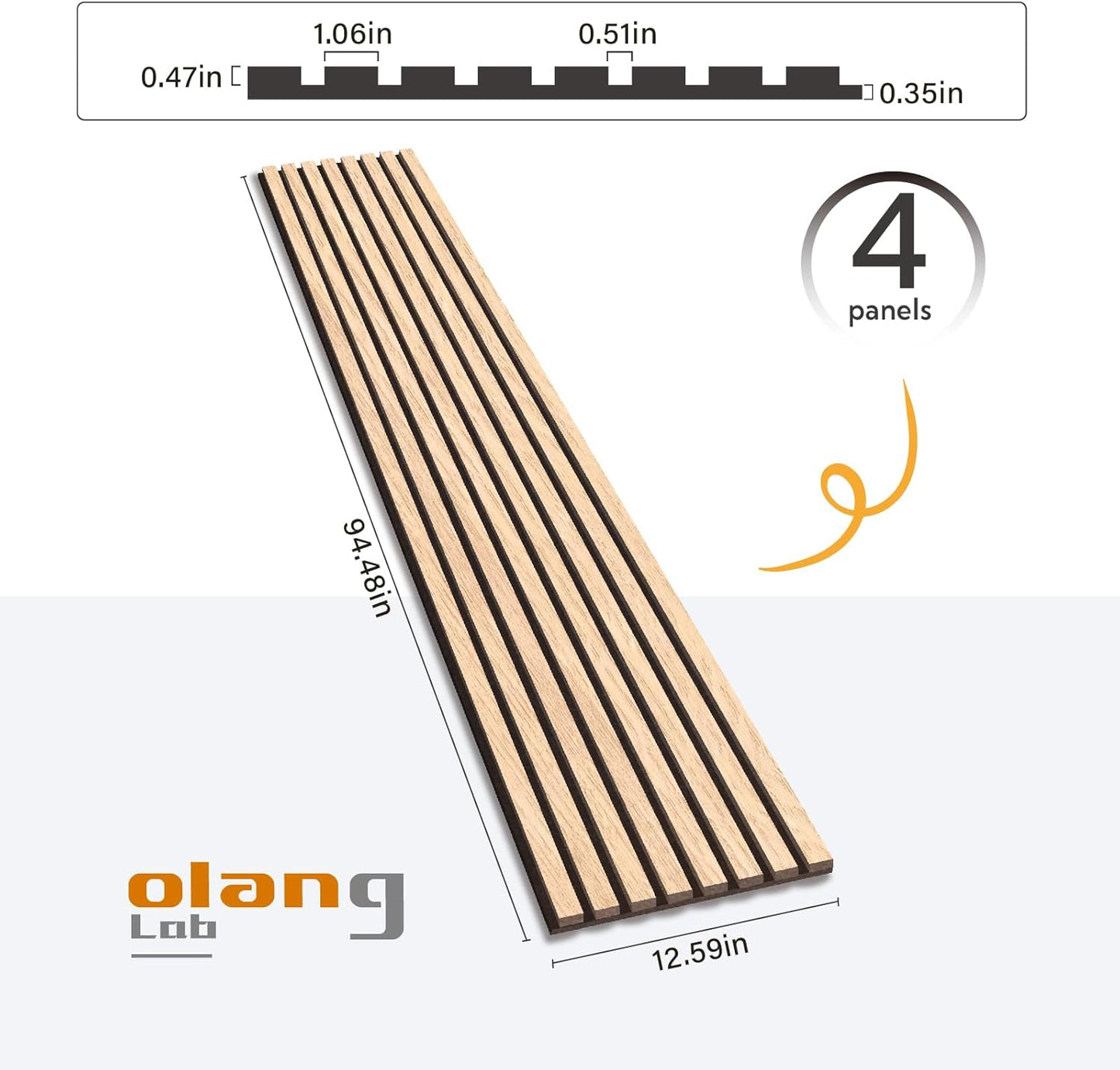 Olanglab Wood Slat Wall Panels, Wooden Acoustic Wall Panels, 94.5"x12.6" Each 3D Wall Panels for Interior Wall Decor, 4 Pack in Total 94.5"x50.4" (Warm Oak)