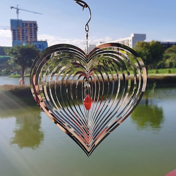 DJUAN Wind Spinner Outdoor Metal Decorations,3D Red Heart Wind Spinners for Yard and Garden, Mirror Stainless Steel Wind Sculptur Spinner Indoor Outdoor Garden Decoration Crafts Ornaments Worth Gift