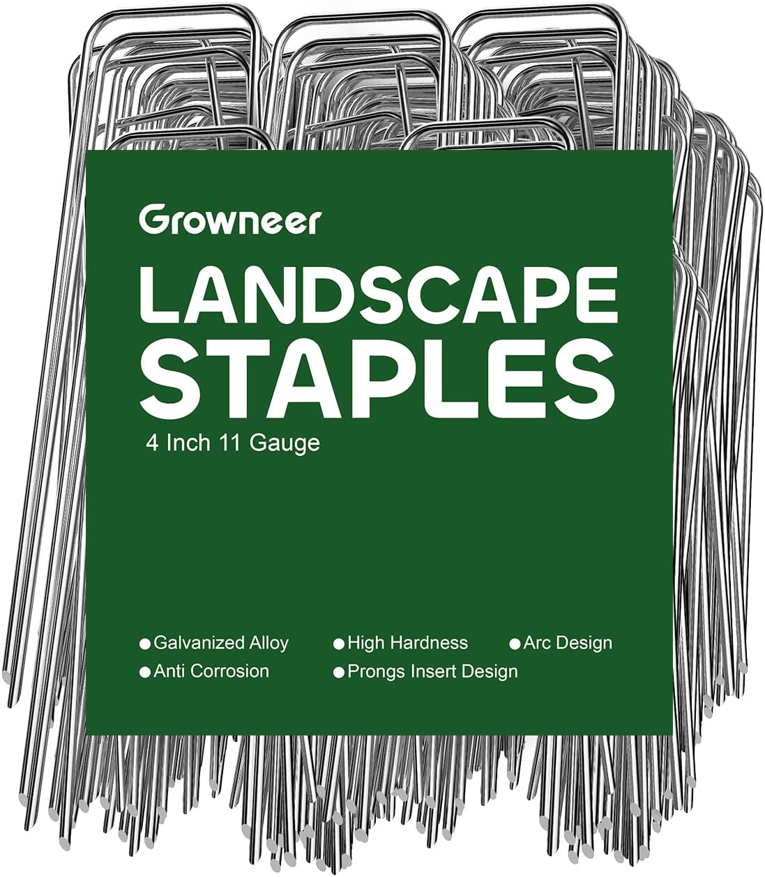 GROWNEER 4 Inch 100 Pack Landscape Staples Heavy Duty 11 Gauge Galvanized Steel Garden Stakes Staples Securing Pegs for Securing Weed Fabric Landscape Fabric Netting Ground Sheets and Fleece