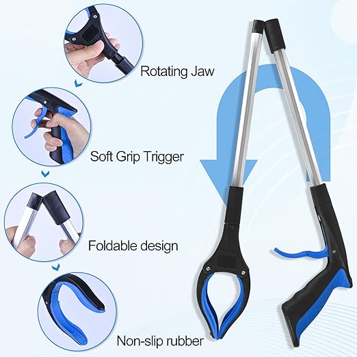6 Pack 32 Inch Commercial Trash Grabber for Elderly Assist, Heavy Duty Lightweight Reacher with Ergonomic Handle & Non-Slip Grip, Multi-Use Outdoor Home Garden Cleanup Mobility Aid Tool