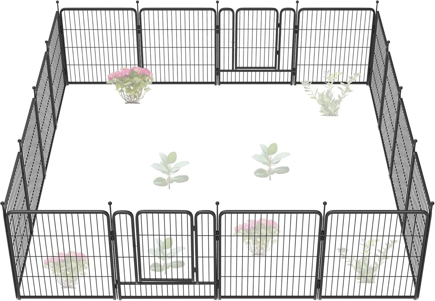 FXW Garden Fence Outdoor for The Yard – 32in(H) x 36.4ft(L) Heavy Duty Metal Animal Barrier for Dog and Rabbit, Decorative Dog Fence, 16 Panels, Black