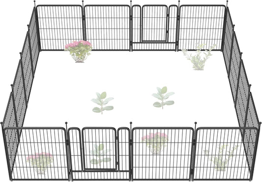 FXW Garden Fence Outdoor for The Yard – 32in(H) x 36.4ft(L) Heavy Duty Metal Animal Barrier for Dog and Rabbit, Decorative Dog Fence, 16 Panels, Black
