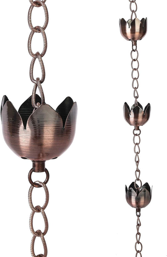 Rain Chain Decoration 6 Ft., Rain Catcher Chain Gutter Metal Downspout 70'' for House Eaves, Garden & Home, Flower Shape Rain Chains