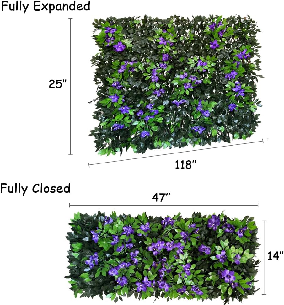 Expandable Fence Privacy Screen for Balcony Patio Outdoor,Decorative Faux Ivy Fencing Panel,Artificial Hedges (Single Sided Leaves) (4, Branches -Purple Fowers)