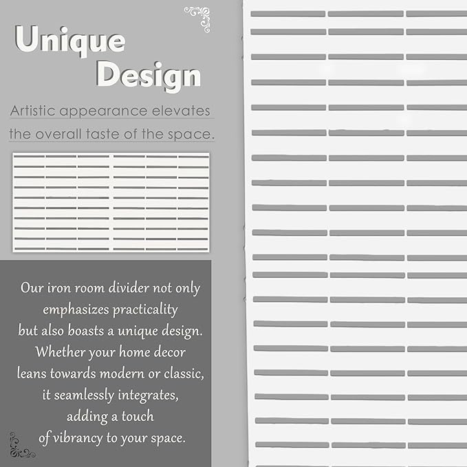 Kozyard Metal Privacy Screen 74" H x 47.2" W Decorative Outdoor Divider with Stand Panels Freestanding Screen Set for Deck Patio Balcony Garden Outdoor&Indoor (White/Horizontal Slat)