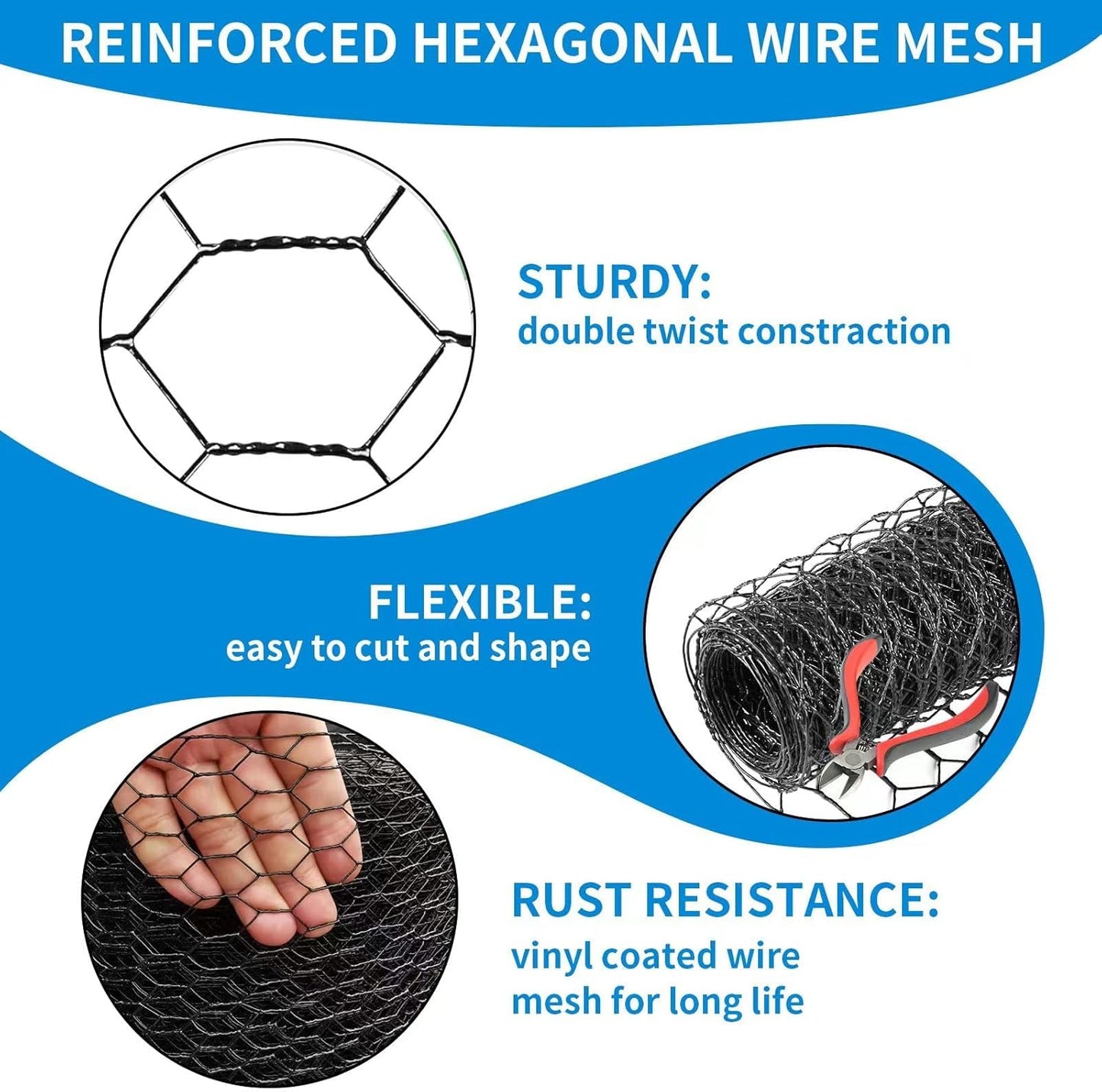 24'' x 150' Black Chicken Wire Mesh Fence, 20 Gauge Galvanized Poultry Netting and 1 inch Garden Mesh Fence Roll, Chicken Wire for Floral Arrangements/Crafts/Farm/Livestock/Pet Protection