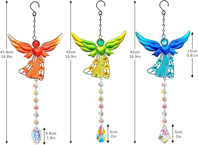 Set of 3 Guardian Angel Suncatchers, Crystal Angel Sun Catcher for Windows Hanging, Stained Glass Angel Ornament for Outdoor Christmas Decor