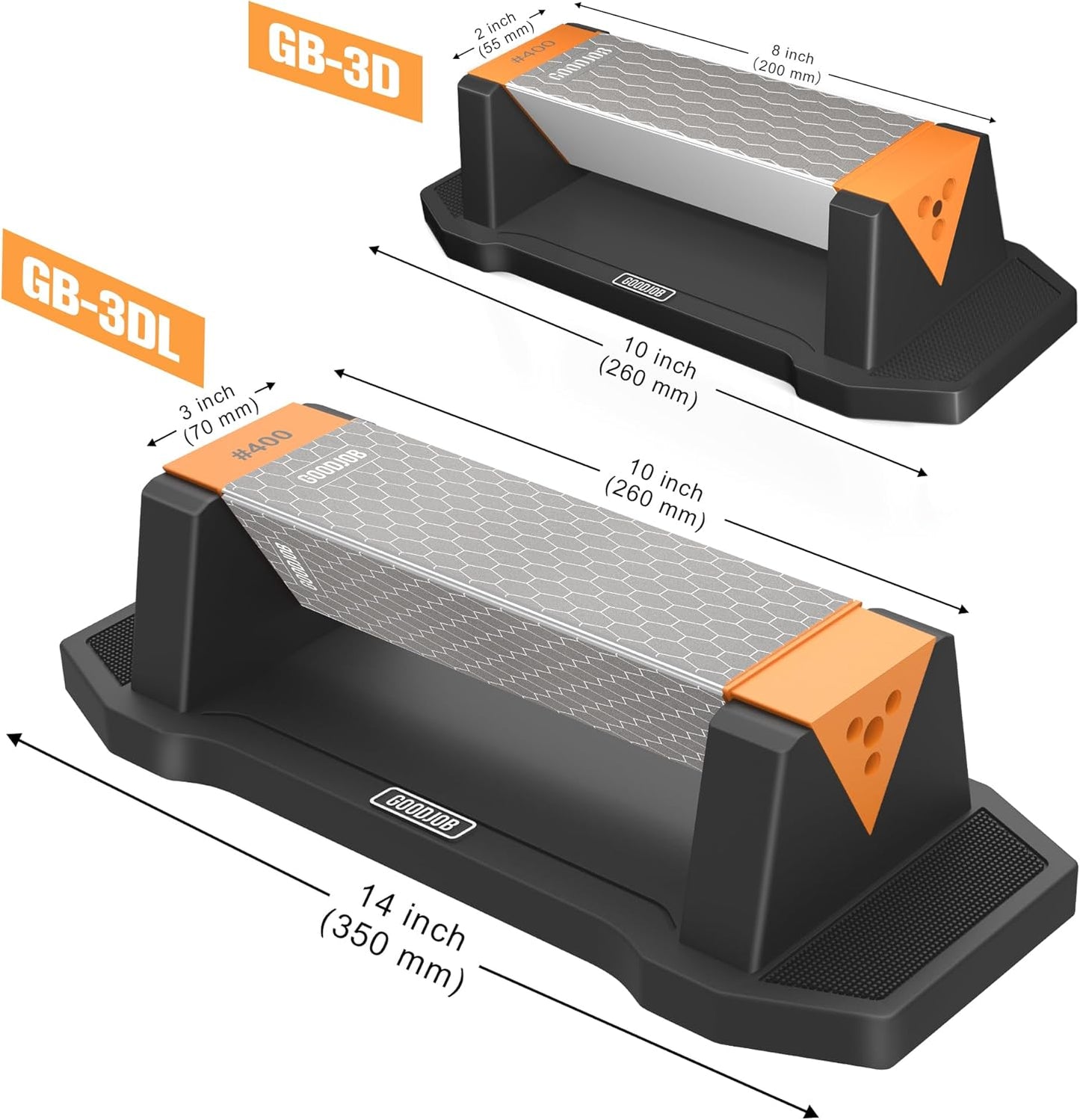Goodjob Diamond Sharpening Stone 3 Side Grit 400/1000/8000 Premium Industrial Diamond & Ceramic Whetstone Knife Sharpener Suitable for Steel of any Hardness with Angle Guide and Non-Slip Base (GB-3D)