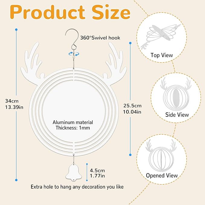 Sublimation Wind Spinner Blanks, 6 Pack 10 Inch 3D Aluminum Metal Hanging Wind Spinner Bulk for Garden Yard Outdoor, Window Porch Decoration for Heat Press Transfer DIY