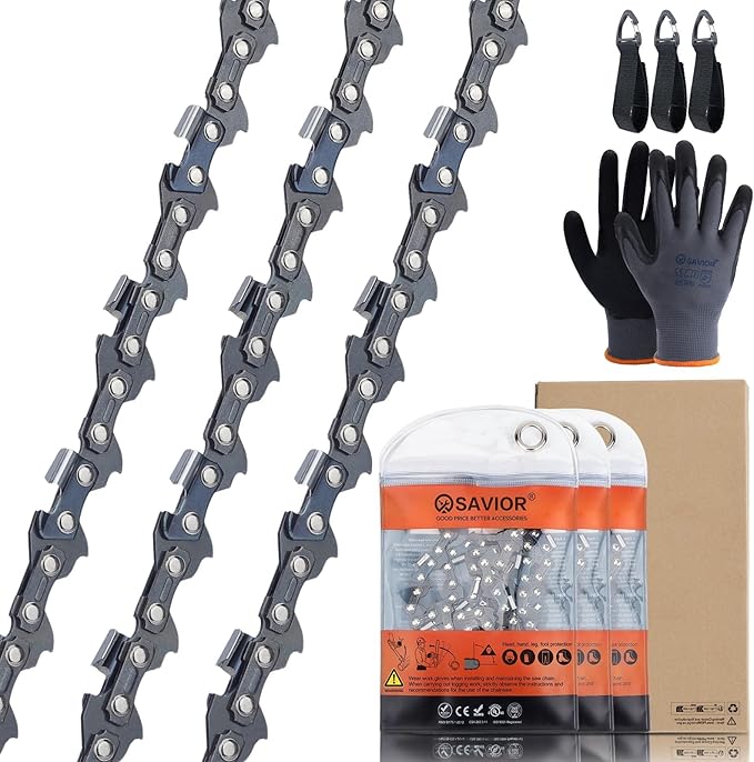 Savior R44 12 Inch Chainsaw Chain 3/8" LP Pitch, 043" Gauge, 44 Drive Links Replacement 61PMM3 44, 90PX044 12-Inch Saw Chain, For Stihl MS170 MS171 MS180C-B MS180C-BE MS181 Chain and More (3 Chains)