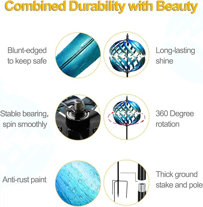 LimeHill Wind Spinner for Yard and Garden - Large Metal Kinetic Wind Sculptures for Outdoor Decorations