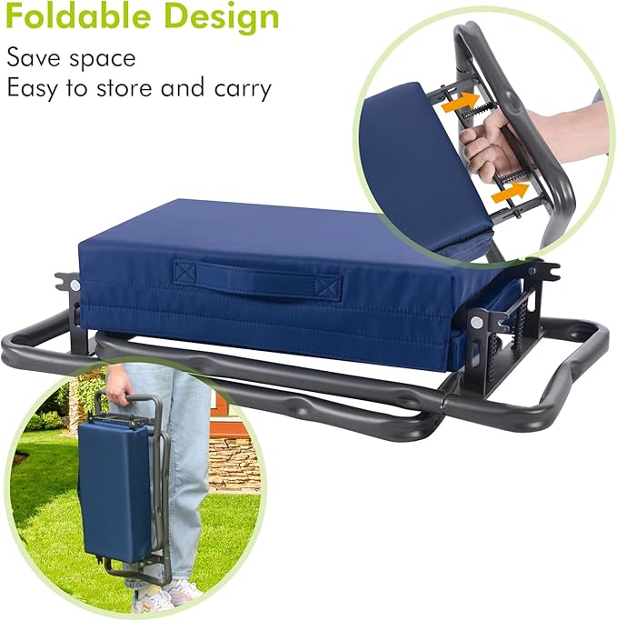 ikkle Heavy Duty Garden Kneeler Seat and Gardening Stool - Thicker Wider Soft Detachable Kneeling Pad - Gift for Women Men Christmas (Holds 330lbs/150kg)