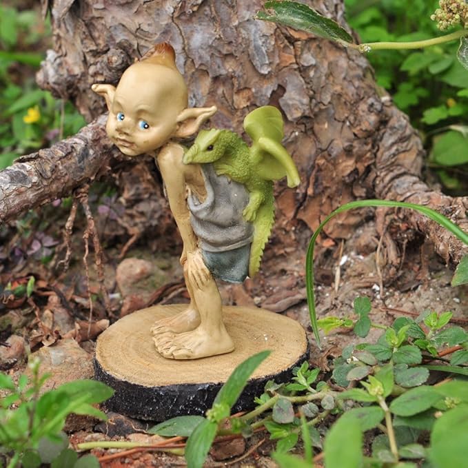 Top Collection Miniature Fairy Garden and Terrarium Statue, Garden Pixie Elf with Baby Dragon