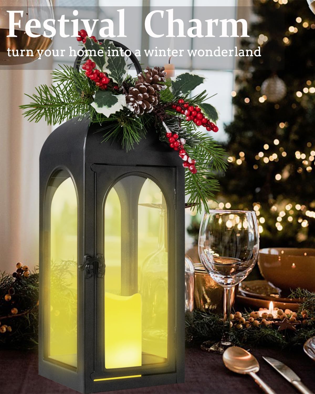 Bdor Lantern Decorative Candle Lantern 16 Inch Remote Vintage Decorations with Timer LED Metal Hanging Lantern for Home Outdoor Porch Decor Christmas Centerpieces for Tables