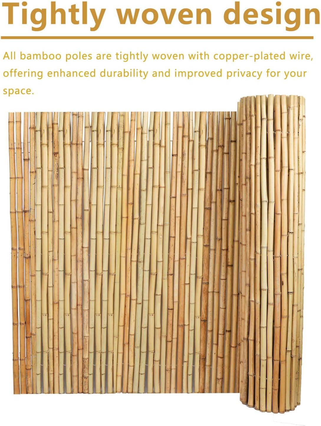4FT x 6FT Natural Bamboo Fence Roll, Outside Bamboo Privacy Fencing, Natural Privacy Screen Panels for Garden, Outdoor
