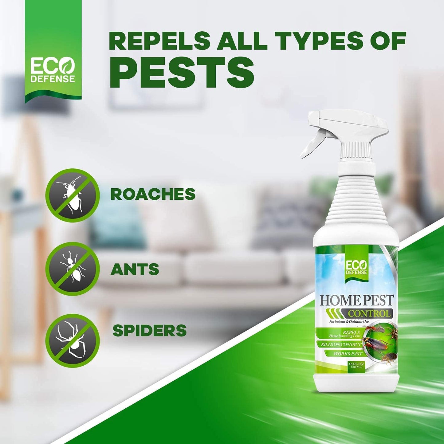 Eco Defense Biobased Pest Control Spray - Ant, Roach, Spider, Bug Killer and Repellent - Natural Indoor & Outdoor Bug Spray - Child & Pet Friendly