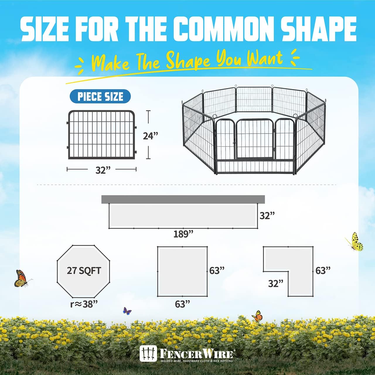 Fencer Wire Decorative Wire Fence, Panel Decor, Heavy Duty Iron Landscape Patio Flower Bed Animal Barrier Border Edging Section, Foldable Garden Fence for Yard for Dog Outdoor, 24 Inch x 21 FT