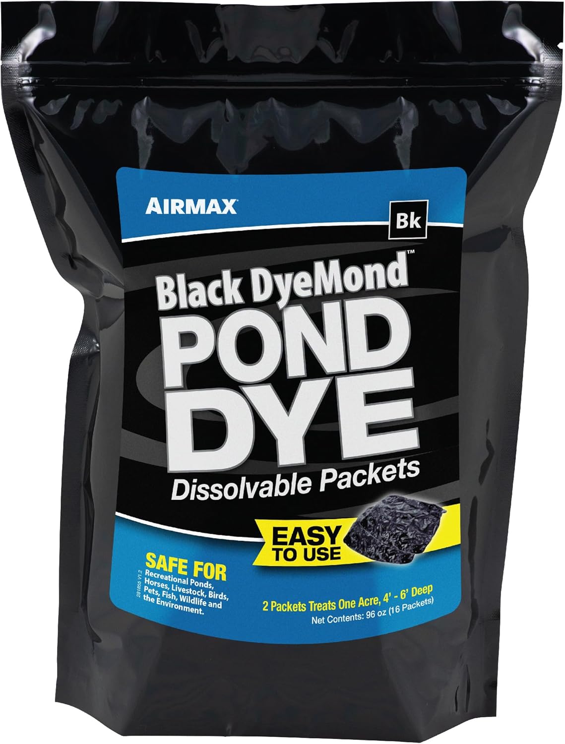 Airmax Black DyeMond Pond Dye Packets Natural Water Colorant for Ponds, Beneficial UV Blocking Color Concentrate, Maintain Clean & Clear Water, Fish, Bird & Animal Safe, 16 Packet