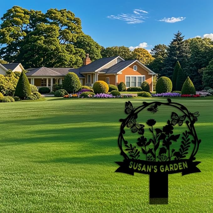 Personalized Garden Stake Metal Sign, Outdoor Metal Flower Garden Signs,Custom Garden Name Sign,Lawn Signs,Yard Sign,Gardening Decor Gifts 14inch