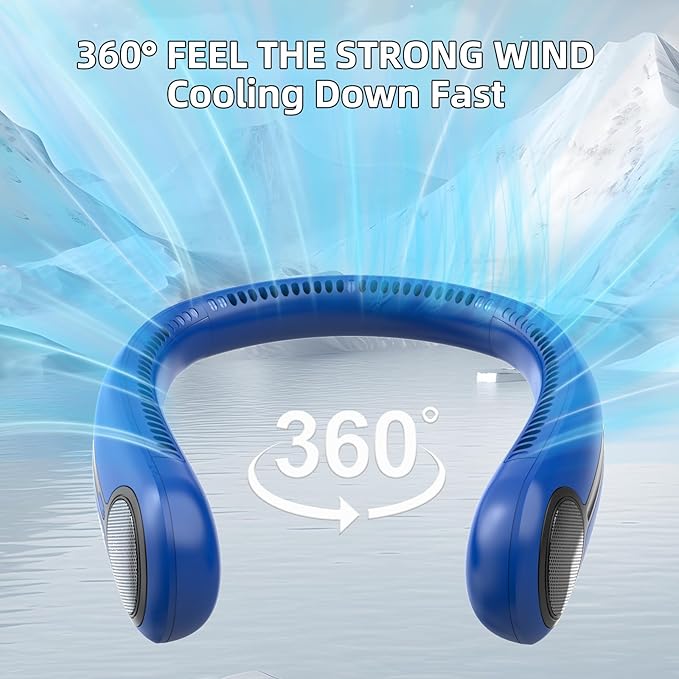 Portable Neck Fan,Hands Free Personal Wearable Bladeless Fan,6000mAh USB Rechargeable,360° Cooling,LED Display,4-Speeds,Birthday Gifts for Men Women Dad Mom,Stocking Stuffers Christmas Gifts (Navy)