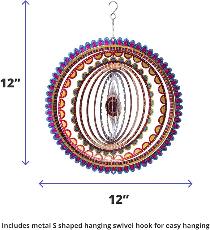 VP Home Sunrise Mandala Kinetic Wind Spinner for Yard and Garden Wind Spinner Outdoor Metal Large Hanging Mandala Decor 3D Garden Art Wind Sculpture Spinners