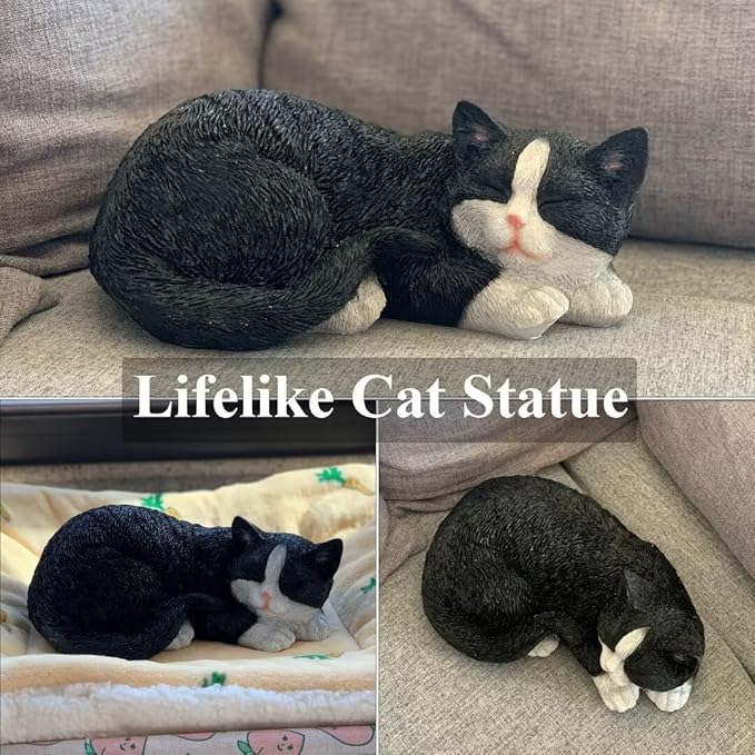 Outdoor Garden Decor - Sleeping Cat Figurine for Garden, Patio, Lawn & Yard Decoration. Perfect Mom and Cat Lover Gift