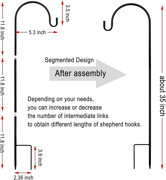 Dualshine 2 Pack Shepherd Hook 35 inch Tall Garden Outdoor Hook for Hanging Solar Light, Bird Feeders, Lanterns, Mason Jars, Garden Stake and Wedding Decor (Black)