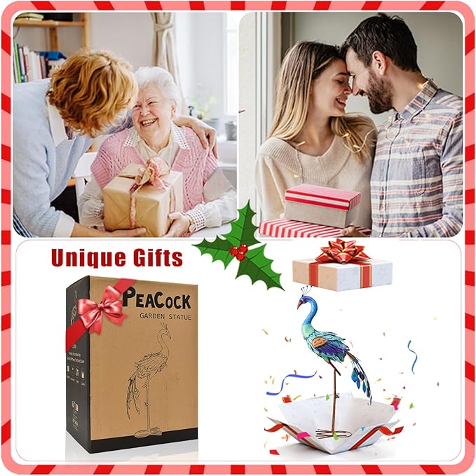 Nacome Metal Peacock Statues for Garden Decor: Outdoor Sculptures Clearance Lawn Ornaments for Patio Balcony Front Backyard - Unique Gifts for Grandma Mom