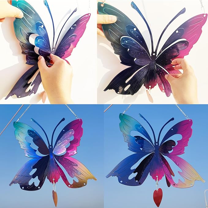 Butterfly Gifts for Women Mom Grandma,Stainless Steel Butterfly Outdoor Statues for Yard Art Ornaments Window Porch Patio Home House Wall Decorations - Birthday Gift for Mother's Day Christmas