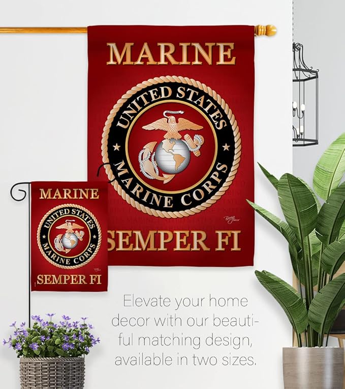 Marine Corps House Flag - Pack Armed Forces USMC Semper Fi United State American Military Veteran Retire Official USA Vintage Applique - Banner Small Garden Yard Gift Double-Sided Made In 28 X 40