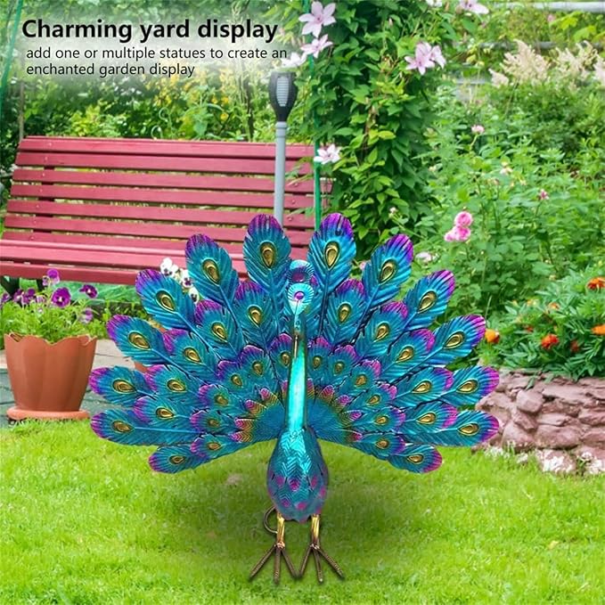 Beautiful Peacock Statue Ornament,2025 New Metal Peacock Outdoor Statue Peacock Statue Garden Decor, Realistic Metal Peacock Lawn Decoration Outdoor Sculpture Easy DIY Assembly Peacock