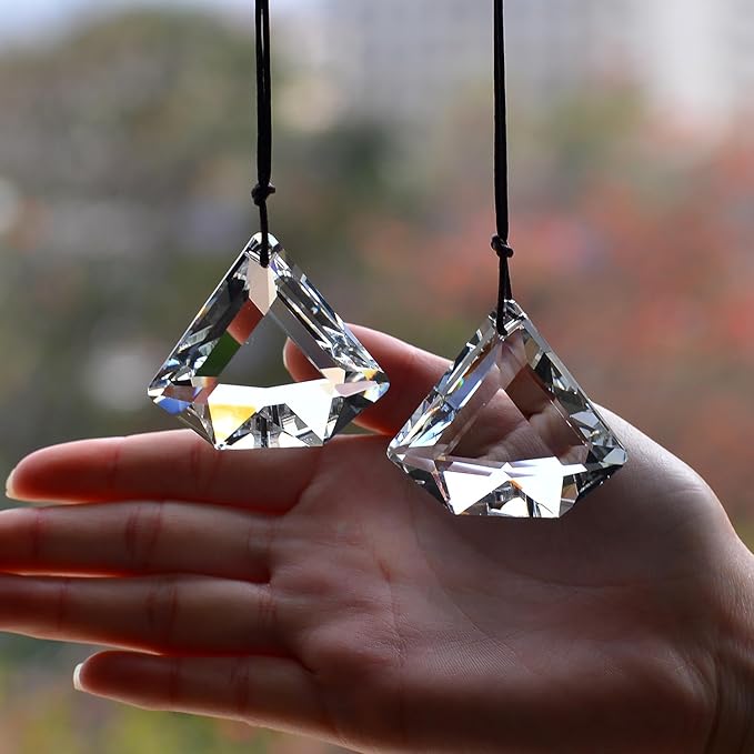 2PCS Clear Diamond Crystal Sun Catcher Prisms, STINO Hanging Suncatchers with Glass Prism, Rainbow Maker for Windows, Balcony, Kitchen, Garden Decoration (1, Diamond Clear 2Pcs)