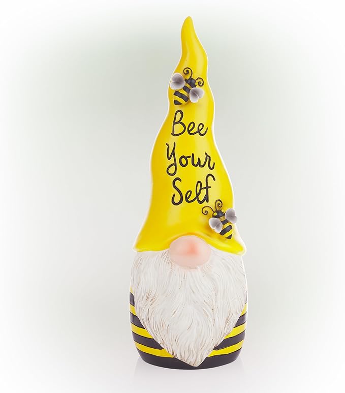 Alpine Corporation 12" H Bee Yourself Indoor/Outdoor Garden Gnome Statue, Yellow/Black