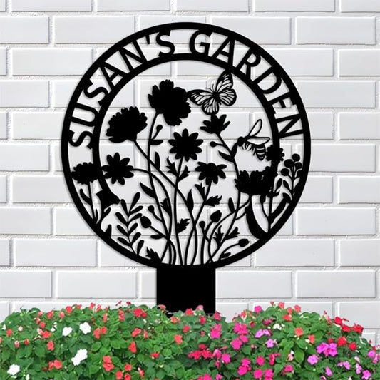 Custom Garden Metal Sign With Stakes, Personalized Metal Garden Name Sign, Garden Flower Sign,Yard Sign, Housewarming Gift, Gifts for Gardeners,Garden Decor name16 24inch