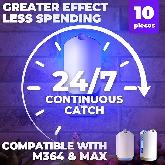 10 Pack Refil Cartridge Kit, Flying linsect Trap Reflls for Zevo, Replacement Reflls for Zevo Plug-in Light M364 and Max2025 Upgraded High-Stick, 100% Fit & Easy Replace