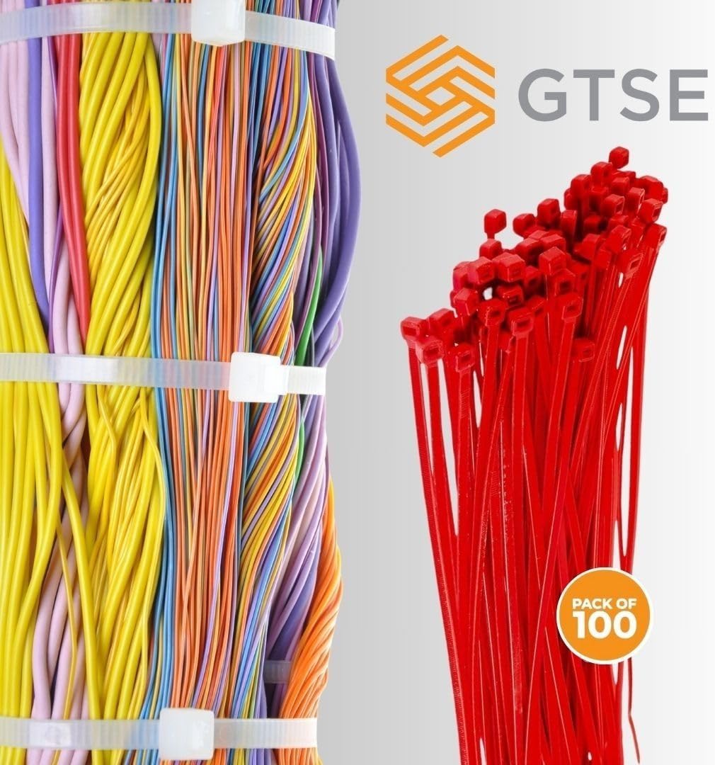 GTSE 12 Inch Red Zip Ties, 100 Pack, 40lb Strength, UV Resistant Long Nylon Cable Ties, Self-Locking 12" Tie Wraps