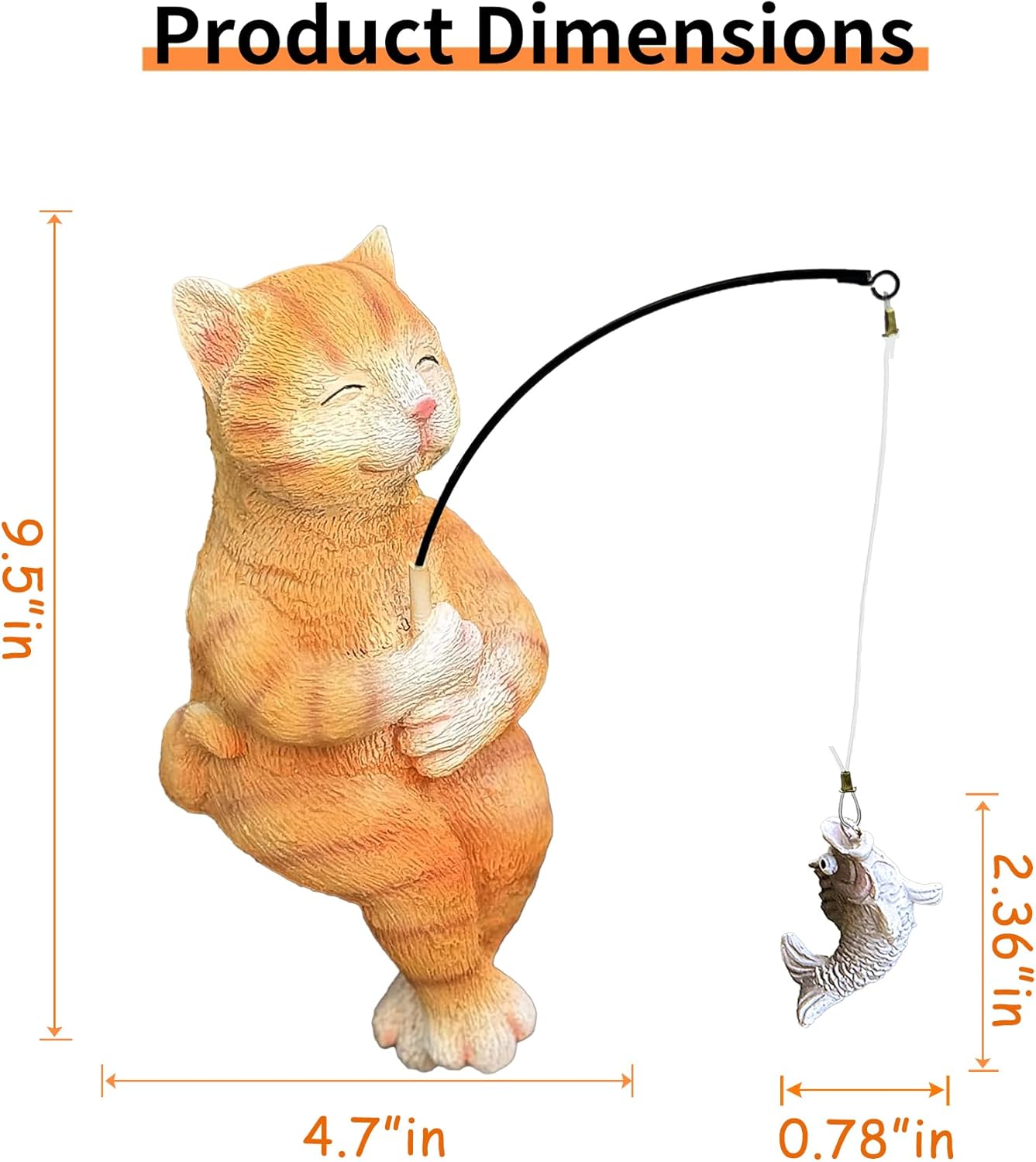 9.5“ Cat Fishing Garden Sculptures & Statues, Stone Look Fishing, Whimsical Lawn Yard Art, Funny Garden Pond Fisherman, Resin Animal Decor, Cat Lover Ornament, Cute Outdoor Statue