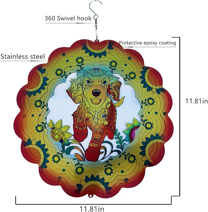 DJUAN Dog Stainless Steel Wind Spinners- Dog Memorial Gifts for Women Mom Grandma Wife, Pet Memorial Wind Spinner for Outdoor Garden Decor,12 inch Hanging Wind Spinner for Dog Lovers Gifts