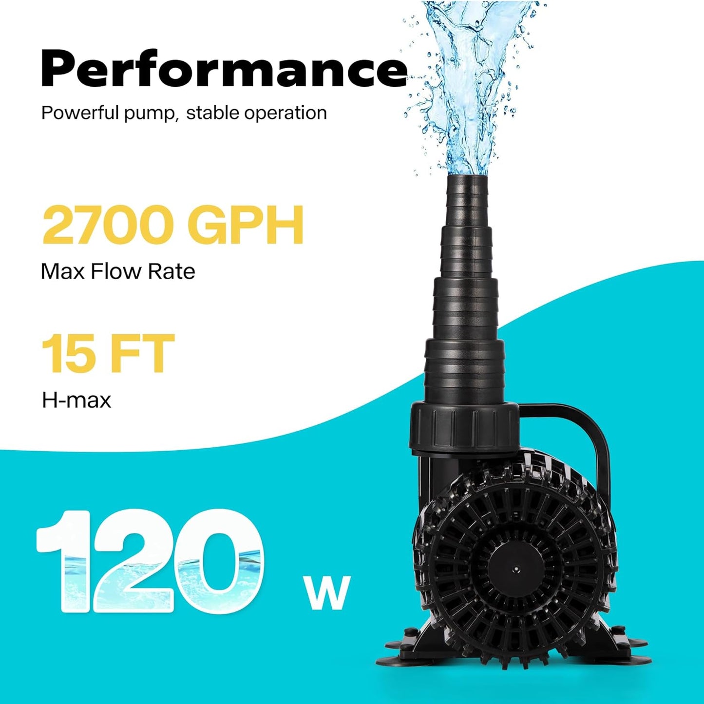 VIVOHOME 120W 2700GPH Submersible Water Pump with 180° Seamless Adjustable Nozzle and Barrier Bag for Koi Pond Waterfall Fountains Fish Tank