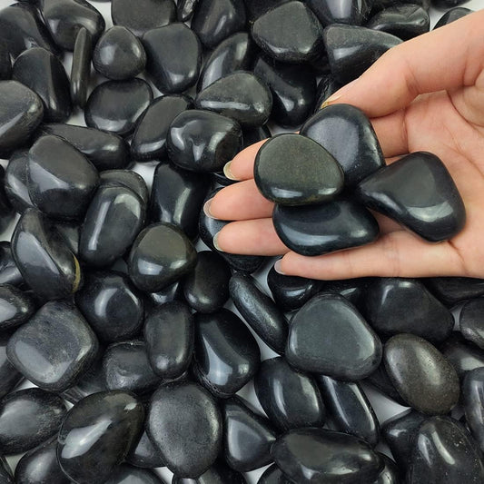 10 lbs Black Pebbles for Plants, 0.8-1.2 Inch Small Polished Stones. Decorative River Rocks for Outdoor Landscaping Vase Aquarium and Garden
